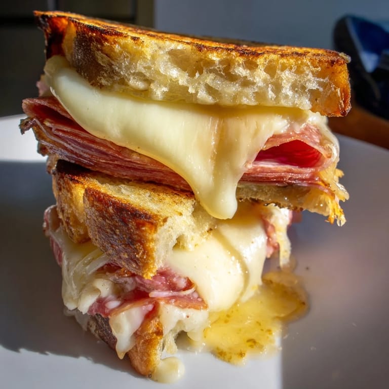 Imagine a perfectly toasted Charcuterie Grilled Cheese: warm, oozing cheese; ready to enjoy with a glass of wine.
