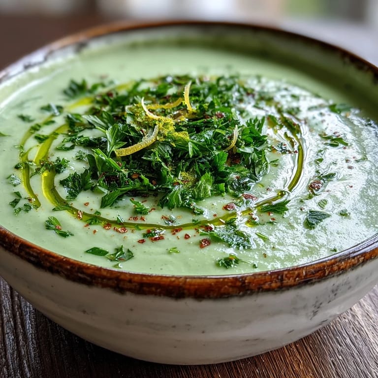 Silky Zucchini Soup in a ceramic bowl with a lemon zest garnish, paired with crusty bread for dipping.