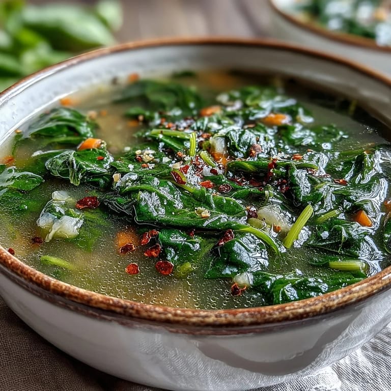 Rustic pot of Swiss Chard Soup served beside crusty bread, showcasing vibrant greens and diced vegetables.