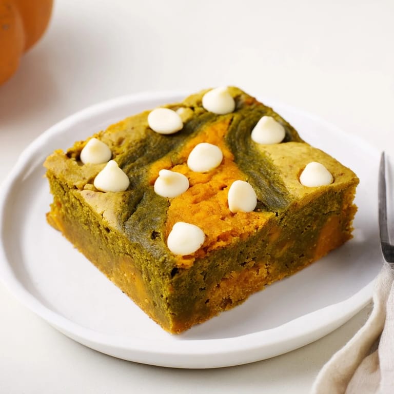 Deliciously vibrant Matcha Pumpkin Muffin Blondies, ideal for serving with ice cream.