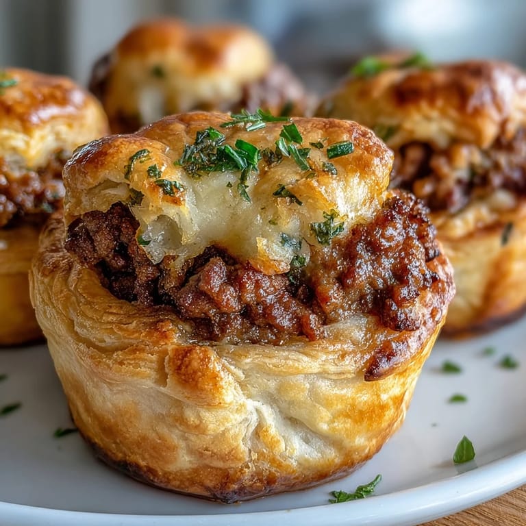 Freshly baked Mini Beef Tourtières display a rich brown crust, perfect as festive Canadian appetizers or snacks.