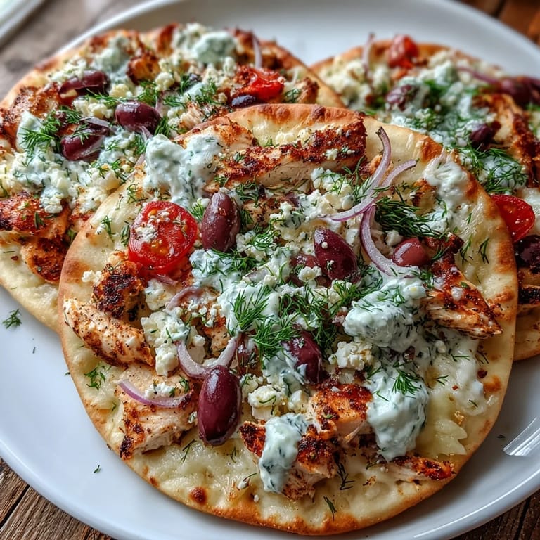 Freshly baked Lemon Feta Chicken Naan Pizza featuring tender chicken, red onion, and herbs, served warm for an easy Mediterranean-inspired dinner.