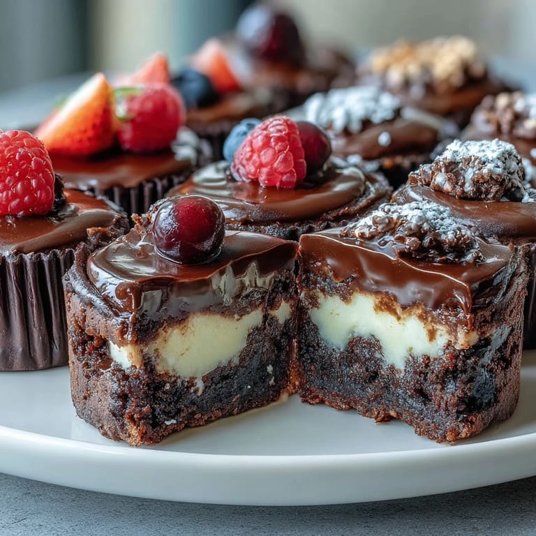 Bite-sized brownie squares, creamy lemon cheesecake, and berry-topped tartlets arranged artfully for a delightful dessert bar experience.  