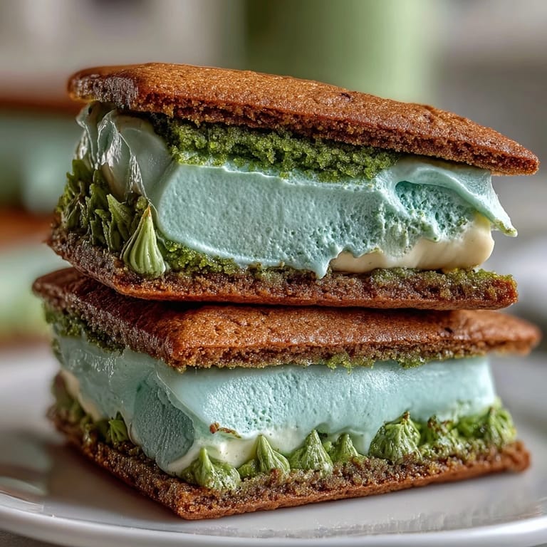 Festive St. Patrick's Day green sugar cookie sandwiches filled with vanilla frosting and sparkling sugar coating.