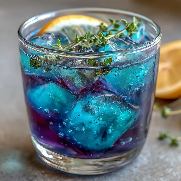 Enchanting butterfly pea flower lemonade that transforms from deep blue to purple when citrus is added, served over ice.