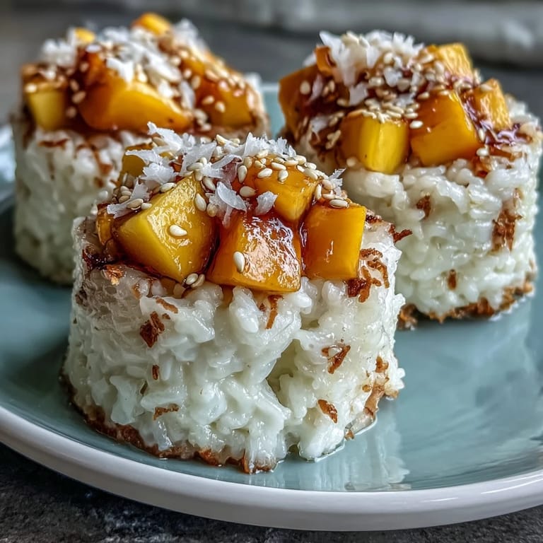 Individual portions of Coconut Mango Sticky Rice Cups, perfect for a sweet, satisfying treat.