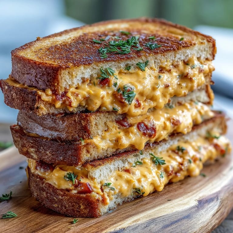 Comforting Pimento Cheese Grilled Cheese with crispy bread, ready to enjoy.