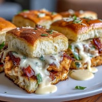 Delicious Derby Day Hot Brown Sliders with turkey, bacon, and creamy Mornay sauce on soft slider rolls, baked until golden and bubbly.